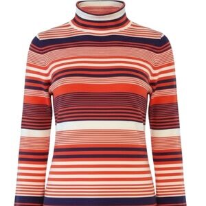 XS Duluth Trading Co. Burnt Orange Stripped Prep S'no Sweat Mock Neck Striped